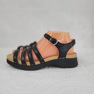 Dansko Black Nappa Roxie Leather Platform Wedge Sandals‎ Womens Size 9.5